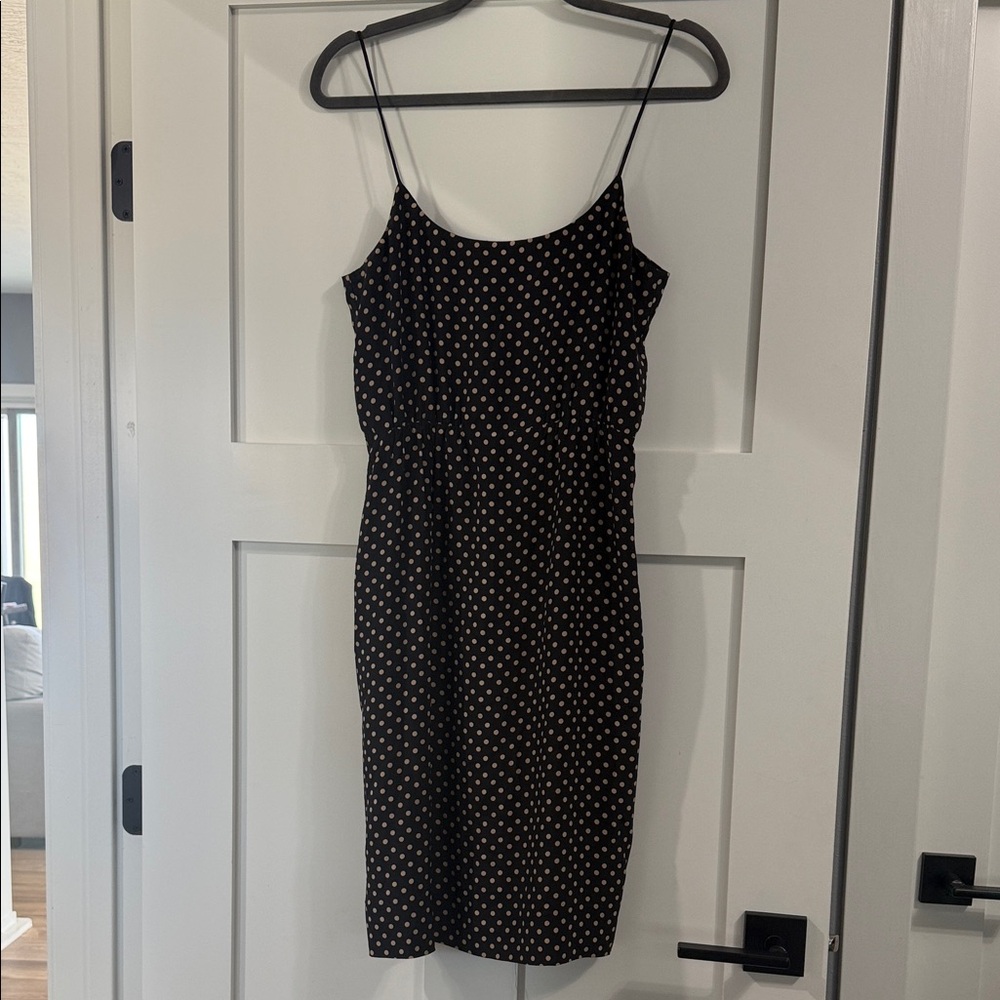 J. Crew Black Midi Silk Dress with Cream Polka Dots - size 4